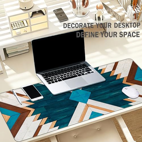 Western Mouse Pad, Western Desk Accessories, Blue Green Aztec Desk Mat Retro Southwest Gaming Large Mouse Pad for Desk, Cowboy Cowgirl Gifts Western Office Decor 31.5x11.8 - color: Blue Green Western Rug, size: 31.5L x 11.8W inches