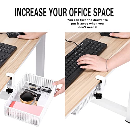 Mesh Desk Organizer and Clamp-on Swivel Pencil Drawer, Desk Hidden Desk Organizer Extra Sturdy C-Clamp Mount System and Easy to Instal, Home Office Art Supply Storage Box (White) - color: White