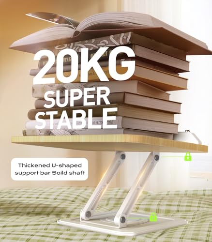 Book Stand for Reading, Adjustable Book Holder with 360°Rotating Bases, Ergonomic Cookbook Stand Recipe Book Holder with Elastic Page Clips for Magazines, Tablets, Laptops,White - color: White