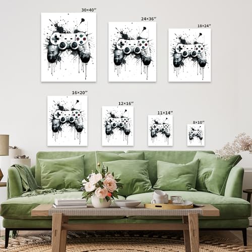 Poster Master 3-Piece Gaming Canvas - Video Game Accessories Print - Geeky & Gamer Art - Modern Black & White Design - Minimal Game Room or Teen Boy's Room Wall Decor - Available in 8x10 to 30x40 - color: Style-13