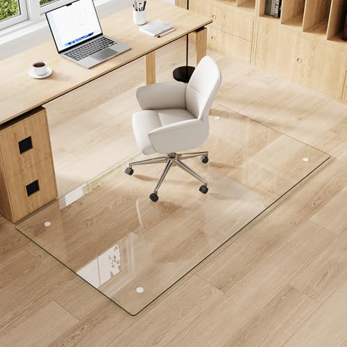 Tempered Glass Chair Mat for Carpet & Hard Floor, 30"x55" Office Chair Mat - Heavy Duty & Scratch Resistant, Non-Slip Pads, Rounded Corners & Polished Edges - color: Transparent, size: 30"x55"