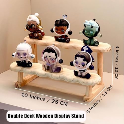 OULIGET Double Deck Wooden Display Riser Stand, Minifigures Doll Model Organizer Stand,Small Plant Perfume Jewelry Storage Rack for Desktop Window Sill Bar
