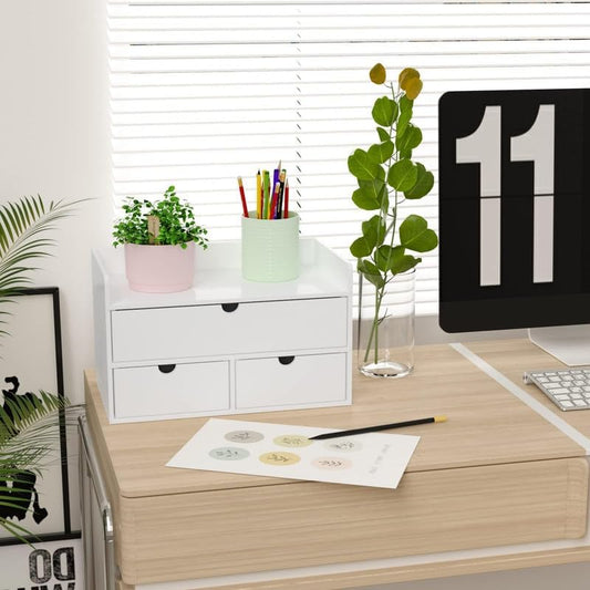 Wisuce Bamboo Desk Organizer - Mini Bamboo Desk Drawer Tabletop Cosmetic Storage Organization for Office or Home White with Shelf - color: White 3 Drawers with Shelf