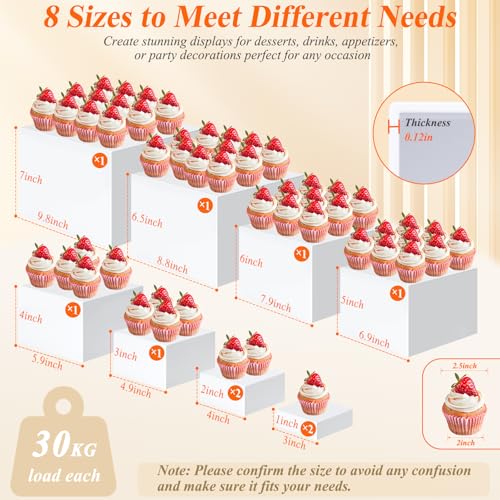 10 Pcs White Acrylic Buffet Risers with Mini Sign and Marker, Food Display Stands for Buffet Table Party Catering Dessert Jewelry Collectibles, Acrylic Cube Nesting Boxes with Hollow Bottoms 8 Sizes (10" 9" 8" 7" 6" 5" 4" 4" 3" 3") - color: 10" 9" 8" 7" 6