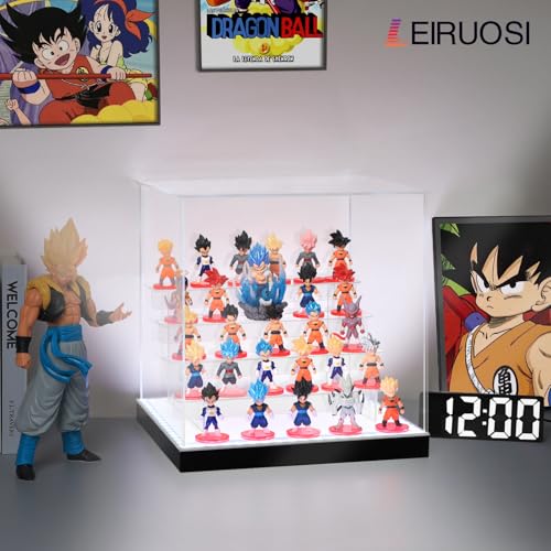 Acrylic Display Case with RGBW LED Light, 4 Tier Clear Display Box, Dustproof Display Cabinet Shelf for Action Figures and Collectibles, Mini Toys, Assembly Showcase (11.81x8.86x12.2in) - size: 4 Tier 11.81x8.86x12.2in