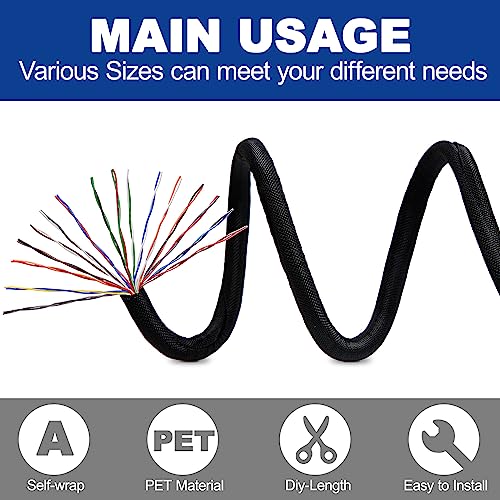 Split-Sleeve Wire Loom for High-Temperature Automotive Harness and Home Cable Management, 25ft - 1 inch Braided Cable Management Sleeve Cord Protector, Self-Wrapping Split Wire Loom - size: 1"