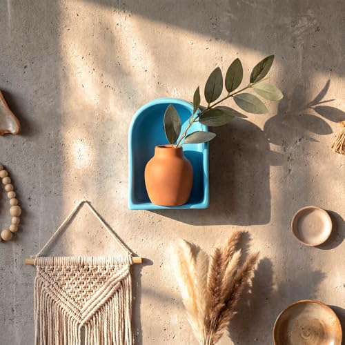 Pinkunn Nordic Arch Shelf 3.5 x 2.5 Inch Mini Ceramic Wall Cabinet Minimalist Small Modern Floating Walls Shelves Wall Decor for Miniature Display and Trinket Storage Shrine Home Decor(Pale Blue) - color: Pale Blue