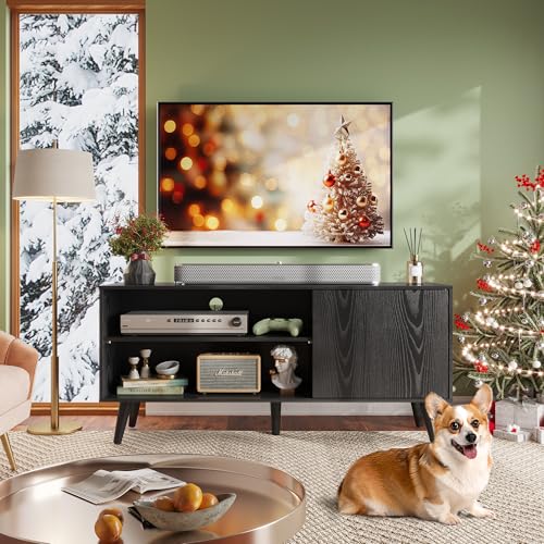 WLIVE TV Stand for 55 Inch TVs, Entertainment Center with Storage Cabinet, Mid-Century TV Stands for Living Room and Bedroom, 50" TV Console, Black - color: Relief Black, size: 47 Inch