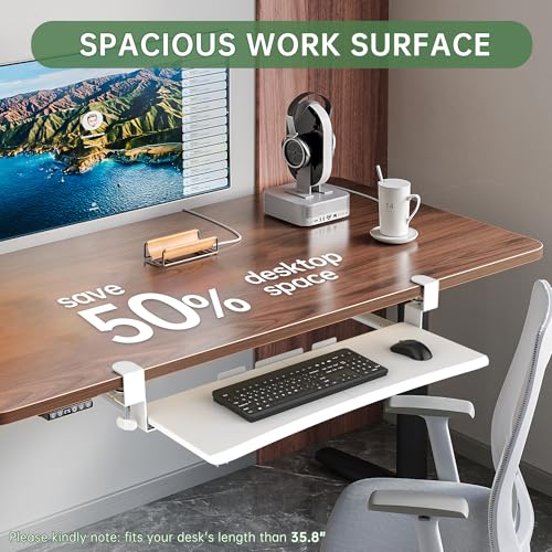 UPGRAVITY Extra Large Keyboard Tray Under Desk - Slide Out with Sturdy C-Clip Mount System, 31.5" (35.8" Including Clamps) x 11.8" Put-Out Keyboard Tray Computer Drawer for Ergonomic Typing, White - color: White