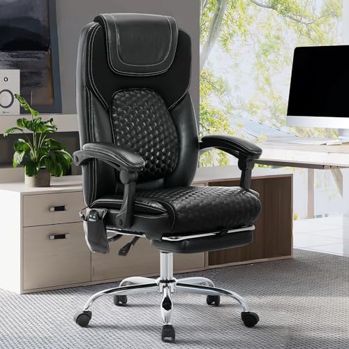 MALOL Massage Office Chair with 3-Level Heat and Footrest – 20-Min Easy Assembly, 300 lbs Big and Tall Desk Chair, PU Leather Ergonomic Executive Computer Chair with Side Pocket, Black,Set of 2 - color: Black, size: Set of 2, style: Modern