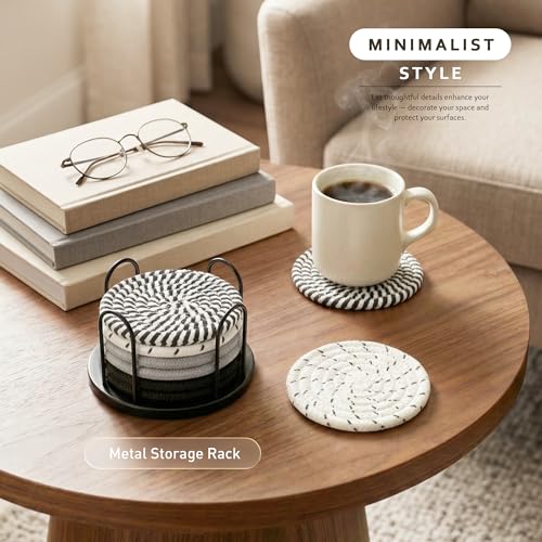 Lazebox Coasters Set of 8 for Drinks, 4 Inch Large Coasters for Coffee Table, Tabletop Protection for Hot & Cold Drinks, Versatile Coasters for Home Decor, Non-Slip & Easy to Clean, Classic Black - color: Classic Black