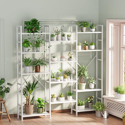 SUPERJARE Triple Bookshelf, Bookcase with 14 Open Display Shelves, Wide Book Shelf Book Case for Home & Office, 5 Tier, White - color: White, size: 5 Tier