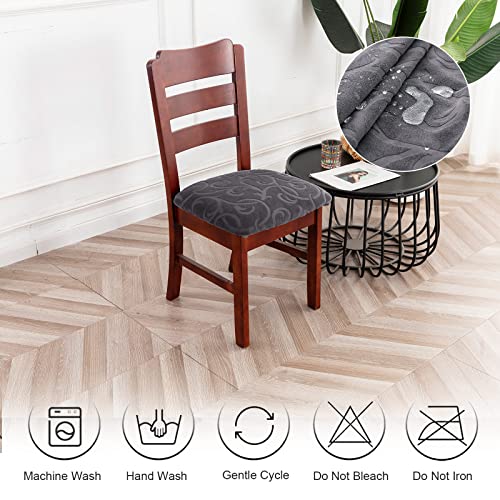 Genina Chair Seat Covers Waterproof Dining Room Chair Covers 2 Pack Stretch Seat Covers for Dinning Room Chair Protector Slipcover for Kitchen, Hotel (2, Flower Pattern-Dark Gray) - color: Flower Pattern-dark Gray
