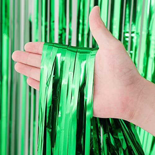 Voircoloria 3 Pack 3.3x8.2 Feet Green Foil Fringe Backdrop Curtains, Tinsel Streamers Birthday Party Decorations, Fringe Backdrop for Graduation, Baby Shower, Gender Reveal, Disco Party - color: 20 Green