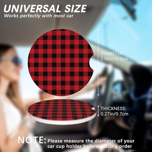 2 Pack Car Cup Holder Black and Red Coasters Absorbent Ceramic Coaster for Cup Holders Fashion Car Interior Accessories for Men Drink Coaster for Women - color: Black and Red