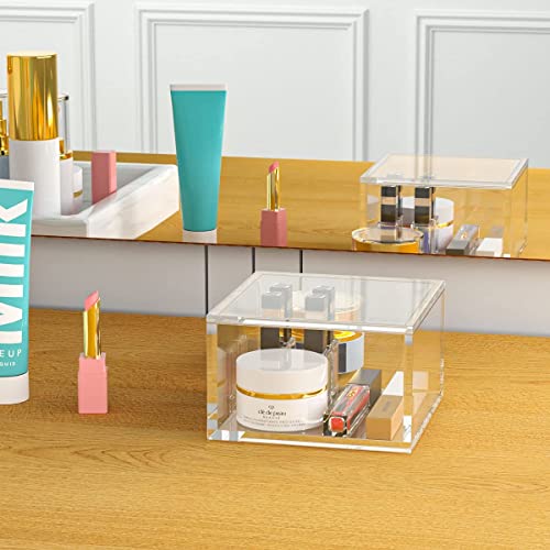 AITEE Decorative Acrylic Box with Lid, Clear Cube Display Case, Multi-Purpose Box Square Container for Holding Staples, Highlighters, Adhesive Tape, Paper Clips, Stamps, Display in Home (Large) - size: Large