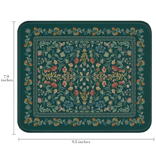 iCasso Aesthetic Small Floral Mouse Pad, Mini Portable Travel Mousepad, Anti-Slip and Comfortable Cloth Mouse Mat 7.9"x9.5" with Stitched Edges for Computer, Laptop, Office, Home(Deep Green) - color: Deep Green, size: 9.4L x 7.8W inches