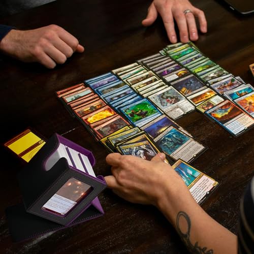UAONO Card Deck Box for MTG Commander, Independent Commander Display, Fits 100 Double-Sleeved Cards, Magnetic Deck Case for Magic the Gathering TCG, 2 Dividers & 1 Top Loader (Black/Purple) - color: A-Black&Purple