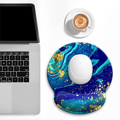 Ergonomic Mouse Pad with Wrist Support, Marble Style Memory Foam Wrist Rest Mouse Pads, Cute Computer Laptop Office Accessories Decor, Pain Relief Mousepad for Gaming Work Men Women, Green - color: Ocean Marble