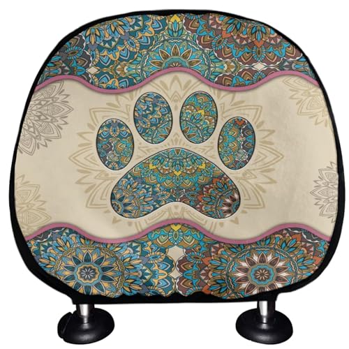 Boho Paw Print 2pcs Car Head Rest Covers Dog Claw Print Universal Headrest Anti-Dirty Covers,Soft Stretchy Car Seat Head Rest Cover Protector,Universal Fits for Most Truck SUV Sedan - color: Dog Claw print