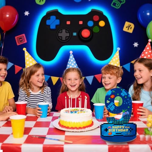 Video Game Birthday Party Decorations, Video Game Birthday Number Sign Centerpiece, 9th Table Topper Wooden Centerpiece for Gaming Theme 9th Birthday Supplies (9th) - style: 9th