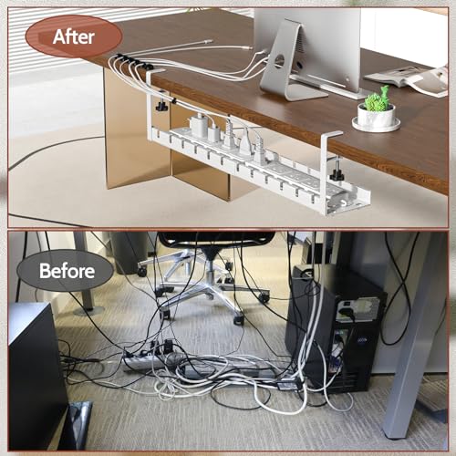 Shikha Cable Management Under Desk, 15.7"-31" Retractable Cable Management Tray, No Drilling Cord Organizer with Clamp for Desk, Under Table Wire Management Tray for Home Office -White - color: White, size: Extendable 31"-1 Pack-Type A