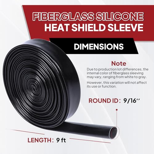Silicone Fiberglass Sleeve Heat Shield Wire Protective High Temperature Electrical Insulation Self-extinguishing Black (9/16"-9ft) - style: 9/16"-9ft