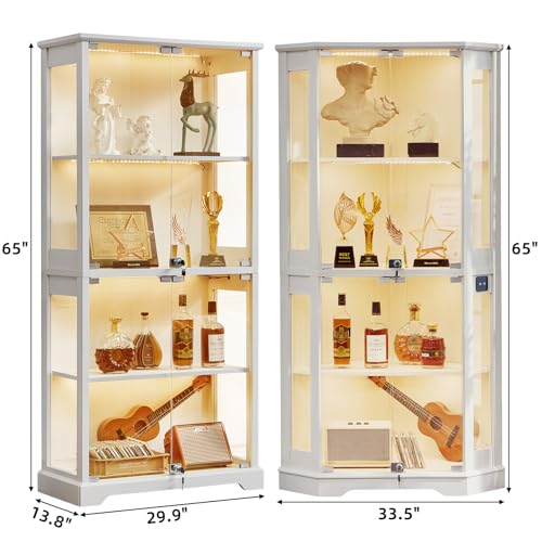LELELINKY Farmhouse Glass Display Cabinet Set of 2 with Doors, Corner Curio Cabinet for Collectibles, Wooden Display Cabinets for Home, Office, Living Room, Corner, White - color: White, size: Set B