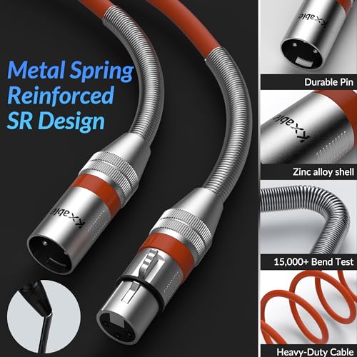 Kxable XLR Microphone Cable 1 FT, XLR Male to Female Balanced Mic Cable, 3-Pin Shielded Speaker Cord, Zinc Alloy Connectors, 22AWG Pure Copper, Metal Spring SR, Recording Studio, Podcast, Orange - color: Orange, size: 1FT