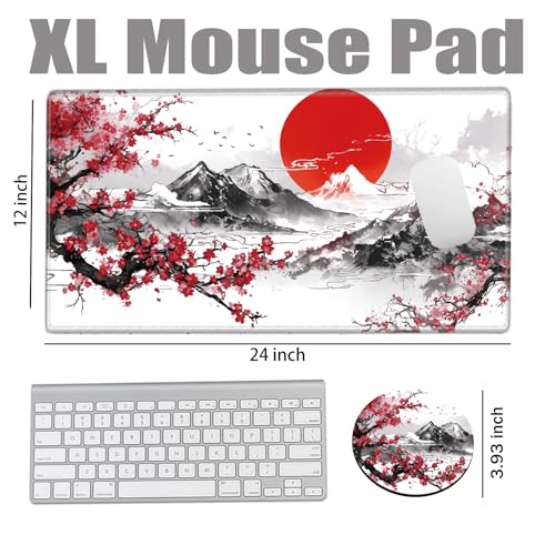 Cherry Blossom Mouse Pad Gaming Desk Mat XL Mousepad 24x12 Desk Pad Sakura Computer Mat Large Mouse Pads for Wireless Mouse Office Laptop Accessories Gift - color: Red Sakura, size: 24''X12''