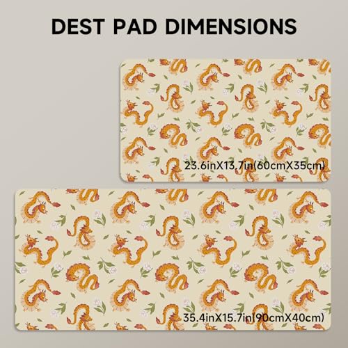 AUPET PU Leather Desk Pad Protector Blotter, Animal 35 x 17in Large Mouse Pad,Cute Office Desk Mat,Waterproof Non-Slip Desk Writing Drawing Pad for Office Home Game (Dragons) - color: Dragons