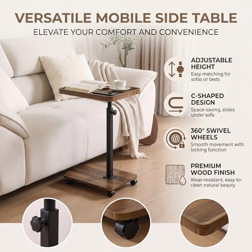 C Table End Table Adjustable Height, 360°Swivel TV Tray Table Couch Tables C Shaped Side Tables Living Room and Bedroom for Sofa, Bed,Chair (Brown) - color: Brown