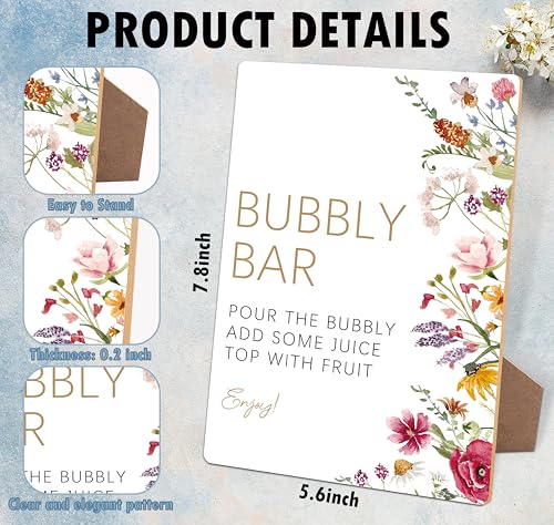 Bubbly Bar Sign, Wedding Signs for Ceremony and Reception, Floral Bridal Shower Decorations, Wooden Wedding Signage, Bridal Shower Decor, Bubbly Bar Supplies for Engagement Anniversary Party, 04 - color: Bubbly Bar Sign, 04