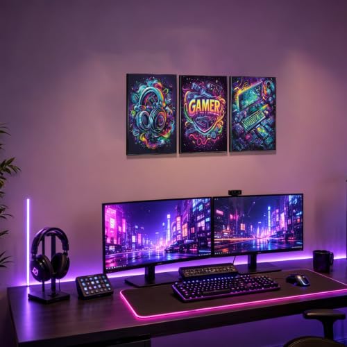 Yolbcdr Game Room Decor,Teen Boys Gaming Room Decor Accessories,3 Piece Wall Art, Gamer Posters for Teenage Wall Canvas Print for Bedroom (Colorful Gamer, 12"x16" Poster, Unframed) - color: Colorful Gamer, size: 12"x16" Poster