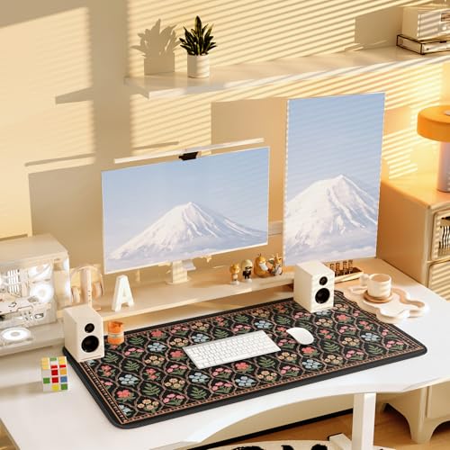 iCasso Floral Desk Pad Mat, Large Mouse Pad, Desk Matt for Desktop, Anti-Slip XXL Big Mousepad with Stitched Edges for Computer Keyboard (Black Moroccan) - color: Black Moroccan