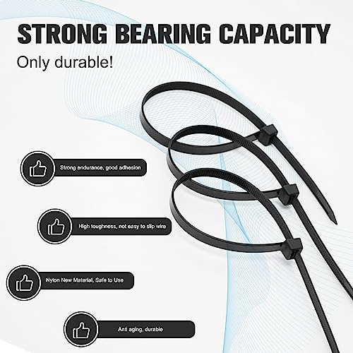 Black Zip Ties Assorted Sizes 4+6+8+10+12-Inch,600PCS Multi-Purpose Self-Locking Nylon Cable Tie,Wire Tie Perfect for Home,Garden Trellis,Office,Garage and Workshop. - color: Black, size: 4/6/8/10/12 Inch 600 Piece