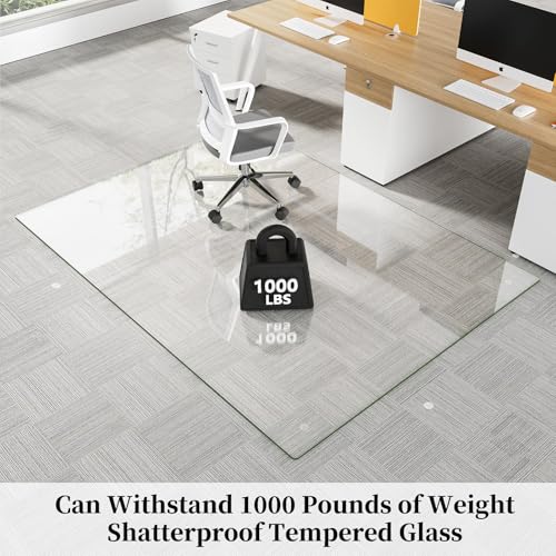 Glass Chair Mat 54" x 72" Heavy Duty Tempered Glass Office Chair Mat, Glass Floor Mat with Polished Edge and Round Corner for Smooth Glide, Carpet Hardwood Floor Protector - color: Transparent, size: 72"x54"