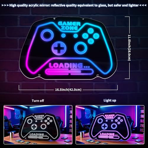 Gamer Neon Sign Gamepad Shaped LED Neon Lights for Gamer/Boys Room Decor Gaming Wall Decor Gamer Gift for Teens, Boys, Kids | USB Powered, Bluetooth APP Control, Music Sync & 210 Scene Modes - size: 16.5” x 11”