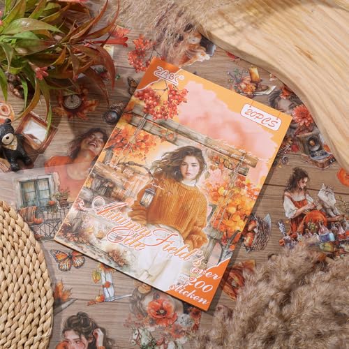 PET 20 Sheets 180 Pre-Cut Fall Stickers for Scrapbooking Landscape People Scrapbook Sticker Transparent Stickers for journali Scrapbook Supplies - color: Autumn