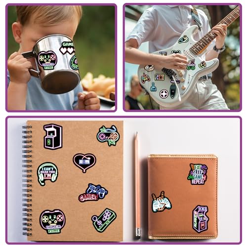 75 Pcs Kids Neon Gamer Gamepad Water Bottle Stickers | Game Controller Joystick Video Gaming, Laptop Decals, Waterproof Vinyl, Teens Girls Boys Students Adults - color: Non-luminescent-430ksxx