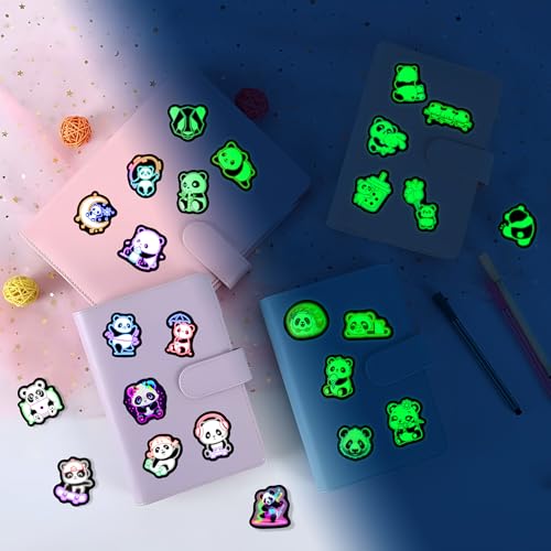Glow in The Dark Neon Panda Water Bottle Stickers for Kids,75 Pcs Cartoon Animal Vinyl Laptop Decals, Teens Girls Boys Adults Phone Case Skateboard Luggage Decor - color: Luminescent-444ksxx