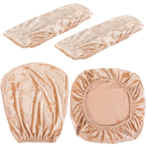 Tallew 4 Pcs Office Chair Covers Set Computer Universal Protective Stretchable Chair Seat Covers Desk Armrest Slipcovers Pads Office Cushion Backrest for Rotating(Gold) - color: Gold