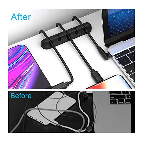 Cable Clips, INCHOR Cable Organizer Cord Holder for Desk, Charging Cable Holder Cord Clips, Nightstand Cord Organizer Cable Management Wire Clip (7, 5, 3 Slots) - color: Black