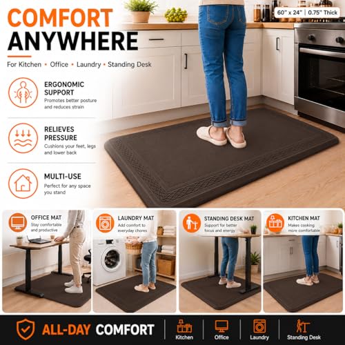 24 x 60 Inch Extra Support Anti Fatigue Comfort Kitchen Mat, Waterproof Long Kitchen Runner, Non-Slip Standing Desk Mat, Commercial Pads for Offices, Home, Garages (Bordeaux Coffee, 24'' x 60'') - color: Bordeaux Coffee, size: 60"L x 24"W x 0.8"Th