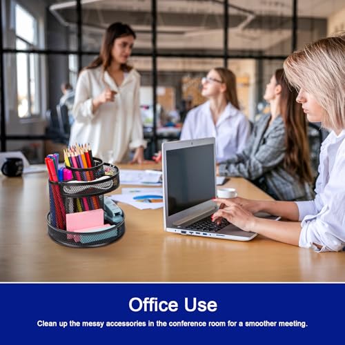 Comix 360° Rotating Pen Holder for Desk, 9 Compartments Office Desk Organizer, Black Mesh Metal Pencil Holder Cup for Office Home School - color: B2051