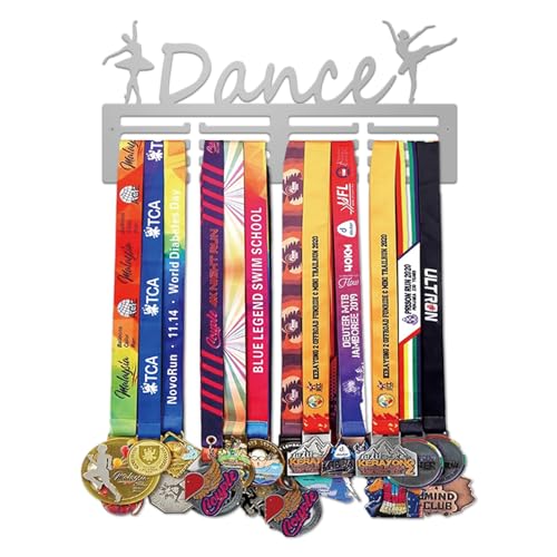Resama Medal Hanger Holder Display Wall Rack Frame Shelf-Medal Hanger Awards Ribbon Soccer,Gymnastics,Holder Display Rack for 60 Medals - color: Dance Silver