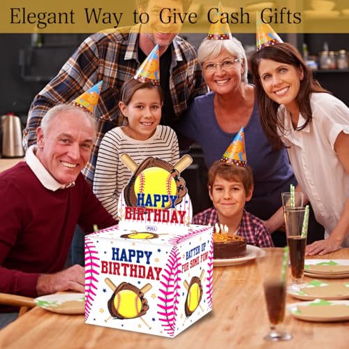 ChillHui Softball Birthday Money Gift Boxes for Cash, Sport Birthday Money Pull Box for Girls Boys Women - color: Yellow Softball