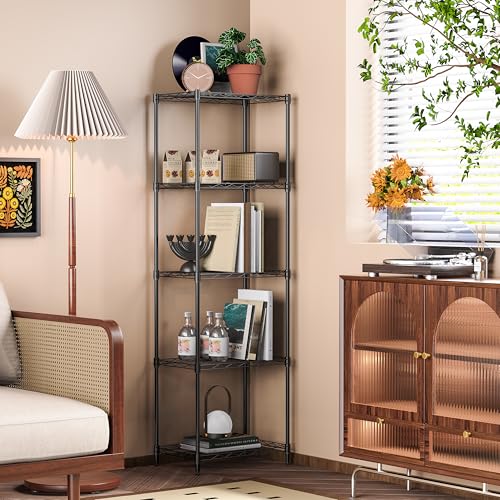 IZEUK 5 Tier Metal Wire Shelf Unit, Black Storage Rack Organizer for Kitchen, Bedroom, Living Room or Laundry Room, 17.7" W x 11.8" D x 55.0" H - color: Black, size: 5Tier,11.8"D × 17.7" W× 55.0"H