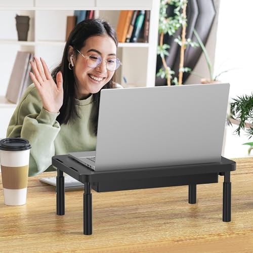 WALI Computer Monitor Stand with Storage, Desk Monitor Riser 3 Height Adjustable, Laptop Riser with Airflow Vents, Desk Organizer for Computer, Laptop, Printer (PTT002-B), 1 Pack, Black - color: Black, size: 14.6"L * 9.3"W,11" 1 Drawer