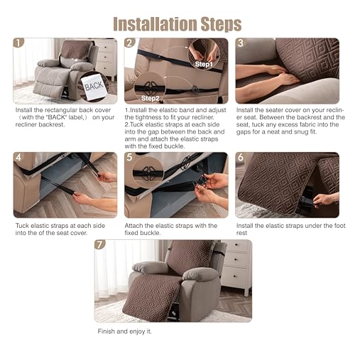 Genina Waterproof Oversized Recliner Chair Covers - 100% Protection, Non-Slip, Washable Recliner Slipcover for Larger Recliners, Kids & Pets Friendly【28'' /Chocolate】 - color: Chocolate, size: 28 in (Oversized 1 Seater)